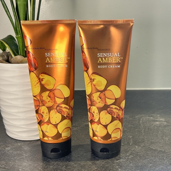 2- Bath & Body Works Pleasures SENSUAL AMBER Body Cream 8 oz NEW